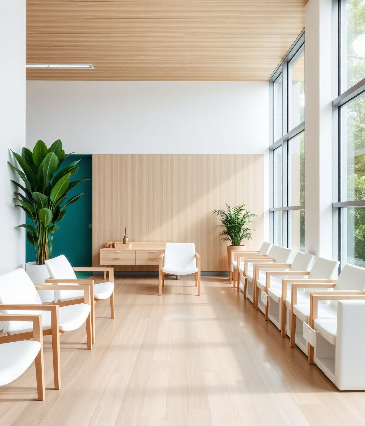 Sala de espera de uma unidade, com ambiente claro e acolhedor